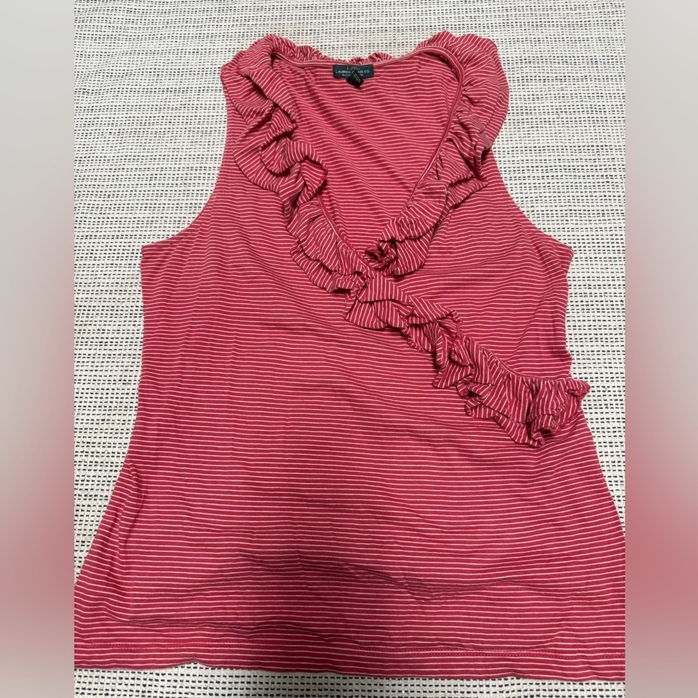 3/$20🍁SALE! Ralph Lauren Women's Sleeveless Stripe Red Cotton Faux Wrap